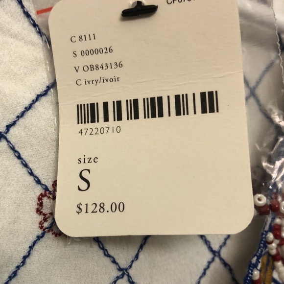 Free People ruffled short sleeve crop embroidered beaded detail w/ruffle trim - Picture 14 of 16